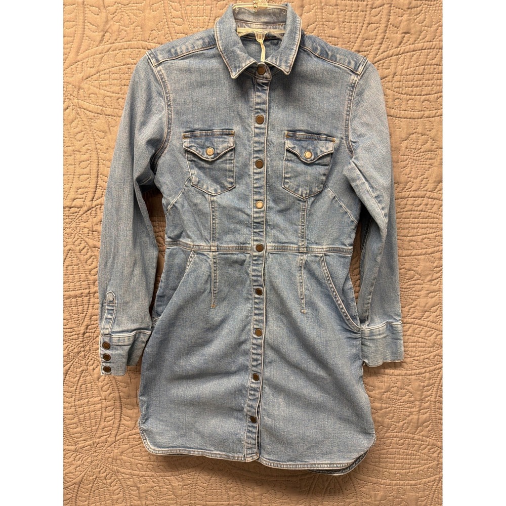 Free‎ People Denim Jean Button Down Shirt Dress Blue Size Small